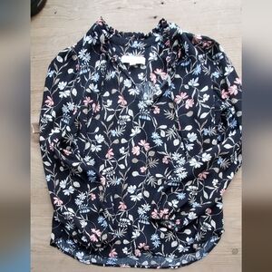 Loft Size small Black Floral Rayon Blouse
